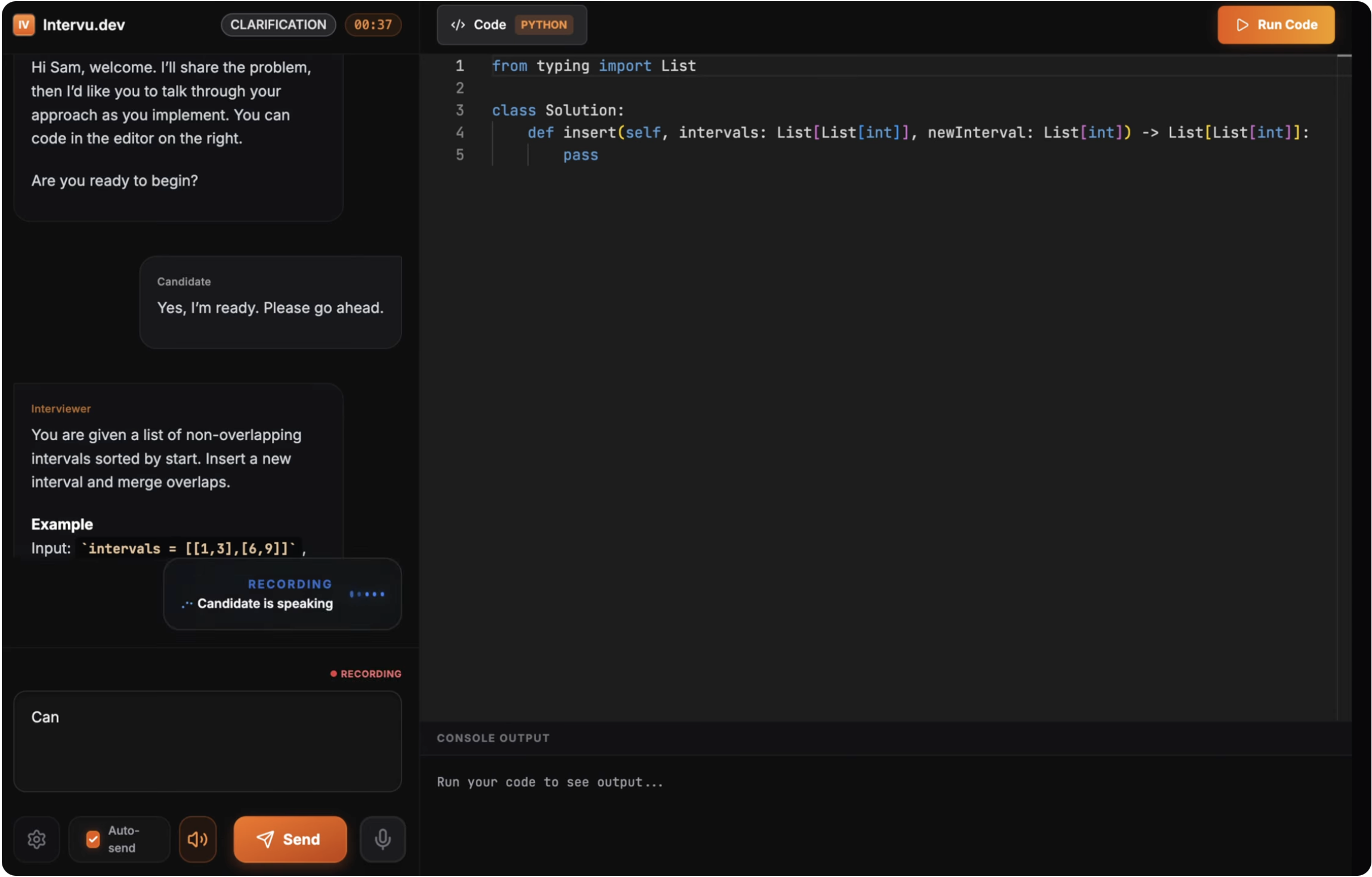intervu.dev Interface Screenshot